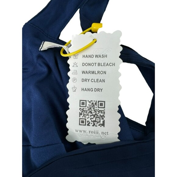 Roiii Women's Sz XL Elegant Navy Blue Chiffon Maxi Dress Cross-Back Straps - Picture 9 of 15